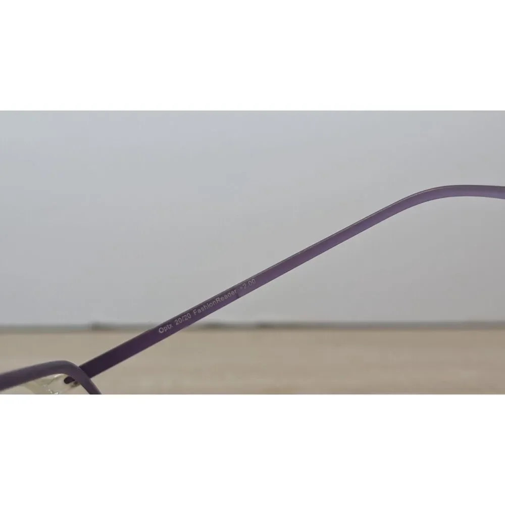 Optx 20/20 Fashion Reader Glasses +2.00 Clear Frame Purple Arms